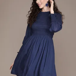 Label Ritu Kumar Navy Blue Solid  A-Line Dress-picture-36