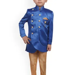 SG YUVRAJ Boys Blue & Brown Sherwani Set-picture-33