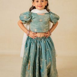 Jilmil Girls Embroidered Zari Cotton Ready to Wear Lehenga & Blouse With Dupatta-picture-10