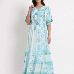 Veldress Blue Printed A-Line Dress-image-96