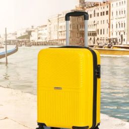 Teakwood Leathers Yellow Striped Small Hard Sided Cabin Trolley-image-79