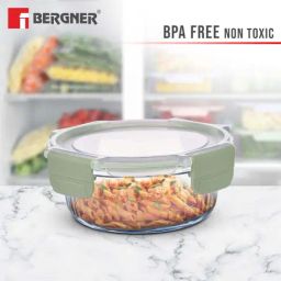 Bergner Smart Lock Transparent Glass Borosilicate Round Food Container (950ml) image 3