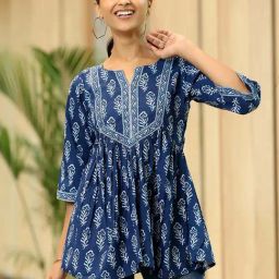 Libas Blue Cotton Printed A Line Kurti-picture-32