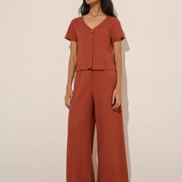 LOV by Westside Rust Textured High-Rise Pants image 3