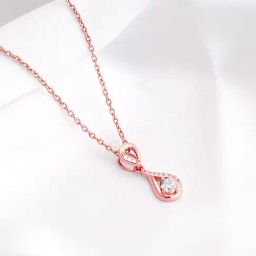 GIVA 92.5 Sterling Silver Rose Gold Zircon Twist Pendant with Link Chain-image-69