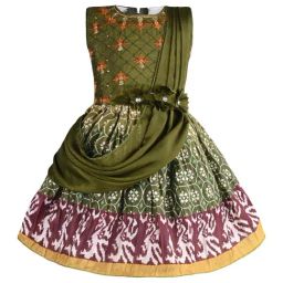 Wish Karo Kids Dark Green Applique Frock-image-23