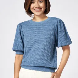 Honey By Pantaloons Blue Cotton Slim Fit Self Tops And Tees-picture-40