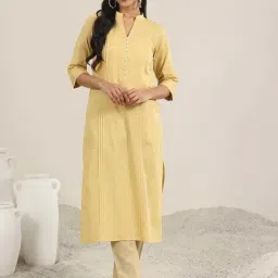 Libas Yellow Cotton Straight Fit Striped Kurtas-picture-15