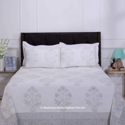 Shahenaz Grey 220 TC Cotton Brinda Double Bedsheet with 2 Pillow Covers-image-24