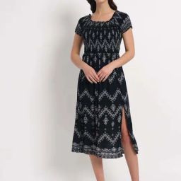 Veldress Black Printed A-Line Dress-image-0