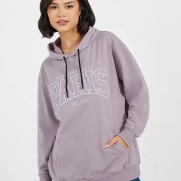 Styli Purple Cotton Printed Hoodie-image-57
