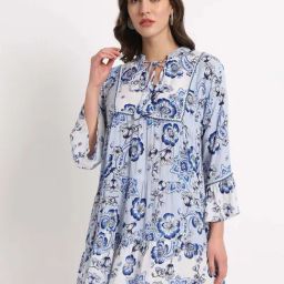 Veldress Blue Printed A-Line Dress-image-47