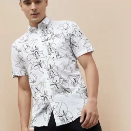 Code By Lifestyle White Cotton Regular Fit Printed Shirt-image-42