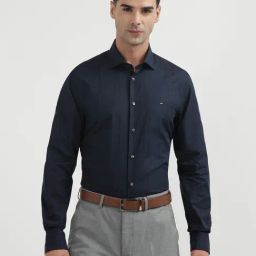 Tommy Hilfiger Navy Cotton Slim Fit Checks Shirt-picture-28