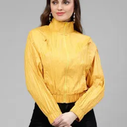 KASSUALLY Yellow Relaxed Fit Bomber Jacket-image-15
