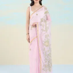 Navyasa by liva Pink Printed Saree With Unstitched Blouse-picture-18