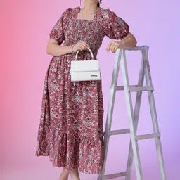 Jash Creation Women Floral Printed Square Neck Midi Fit & Flare Dress-picture-43