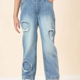 Stylo Bug Girls Regular Fit Mid-Rise Mildly Distressed Heavy Fade Stretchable Jeans-7