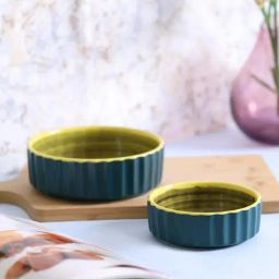 VarEesha Teal & Yellow Ceramic Serving Bowls (400 ml, 200 ml) - Set of 2-image-25