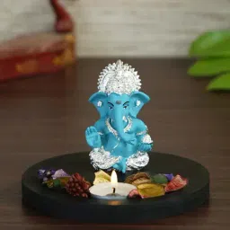 Silver Plated Blue Siddhivinayaka Ganesha Decorative Tea-Light Holder - Set of 1-image-62