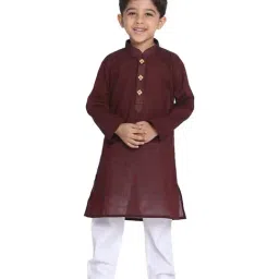 VASTRAMAY Kids Garnet Maroon & White Cotton Self Pattern Kurta Set-image-98
