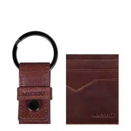 Mai Soli Brown Leather Keychain with Card Holder-image-33