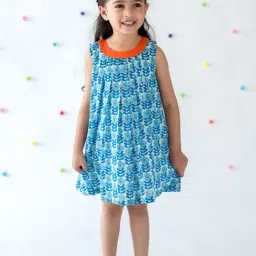 Campana Kids Blue & White Cotton Floral Print Dress-image-97