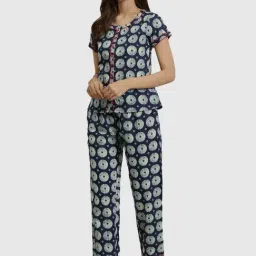 YASH GALLERY Blue Cotton Printed Top Pyjama Set-picture-46