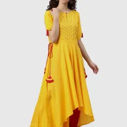 YASH GALLERY Yellow Embroidered High Low Kurta-image-66