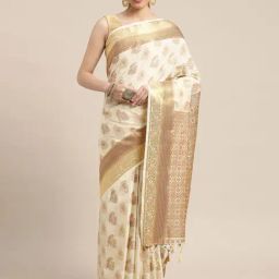 Mimosa Beige Silk Woven Saree With Unstitched Blouse-image-13