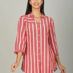 Red and White collar stripe Shirt-image-4