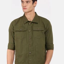 VOXATI Dark Green Full Sleeves Shirt Collar Denim Jacket-image-31