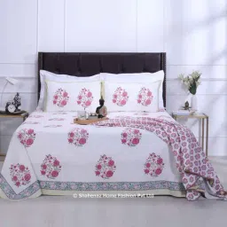 Shahenaz Pink & Green 220 TC Cotton Gulnaz Double Bedsheet with 2 Pillow Covers-image-67