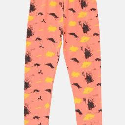 Kiddopanti Kids Coral Red & Black Printed Leggings-image-95