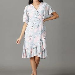 SHOWOFF Grey Floral Print A-Line Dress-image-16