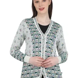 Monte Carlo Off White & Green Self Design Cardigan-48