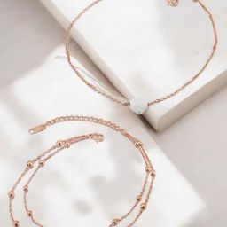 OOMPH Gold Tone Heart & Beads Multi Layer Fashion Anklet Pack of 2-image-74
