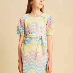 VERO MODA GIRL Cloud Dancer Abstract A-Line Fit Dress With Belt-image-28