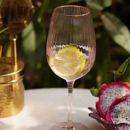 Pure Home and Living Light Pink Glass Ribbed Textured Wine Glasses (0.35 L) - Set of 2-picture-19
