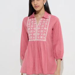 Utsa by Westside Dusty Pink Embroidered Cotton Kurti-35