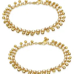 OOMPH Gold Tone Kundan Ethnic Anklets in Pair-image-25
