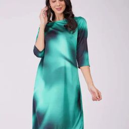 Fablestreet Green Polyester Ombre Shift Dress-image-68