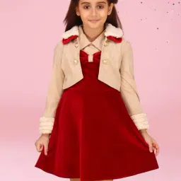 Cutecumber Girls Red Polyester Solid Mini Dress with Jacket-image-45