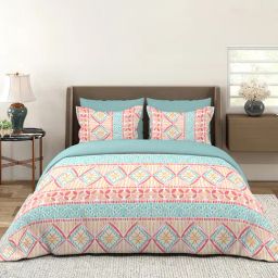 Layers Blue Cotton Ethnic Motifs Double Bedsheet With 2 Pillow Covers-image-1