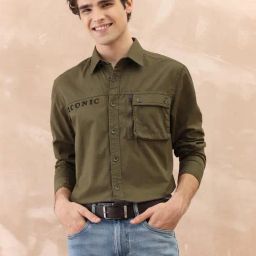 Iconic Green Regular Fit Solid Shirt-image-45