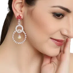 Aatmana American Diamond Circular Red Dangler Earrings for Women image 2