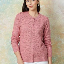 Melange by Lifestyle Pink Self Pattern Cardigan-picture-25