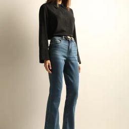 Vero Moda Blue Cotton High Rise Bootcut Jeans-image-68