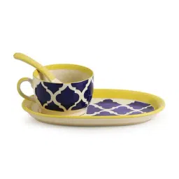 ExclusiveLane 'Soup with a view' Handpainted Soup Bowl With Spoon and Tray In Ceramic image 2
