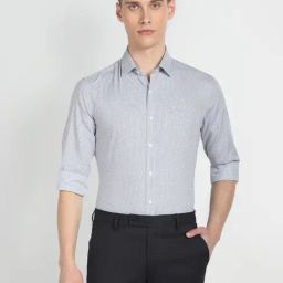 Arrow Grey Cotton Slim Fit Checks Shirt-picture-31